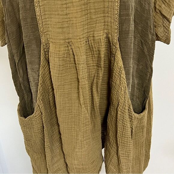 Free People Olive Green Babydoll Mini Dress XS Boho Muslin Gauze Appearance - Picture 2 of 11